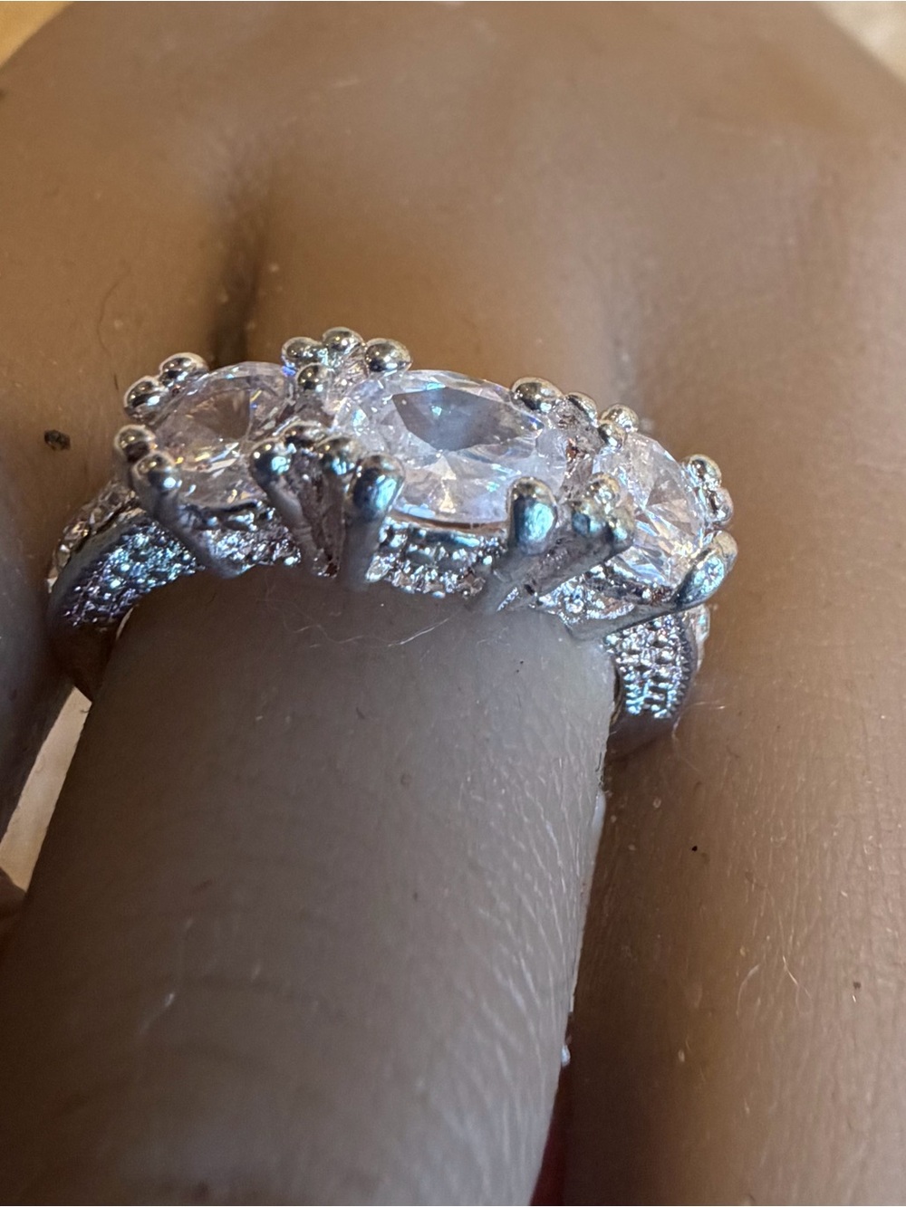 Stainless steel Triple Stone Cubic Zirconia Ring - White